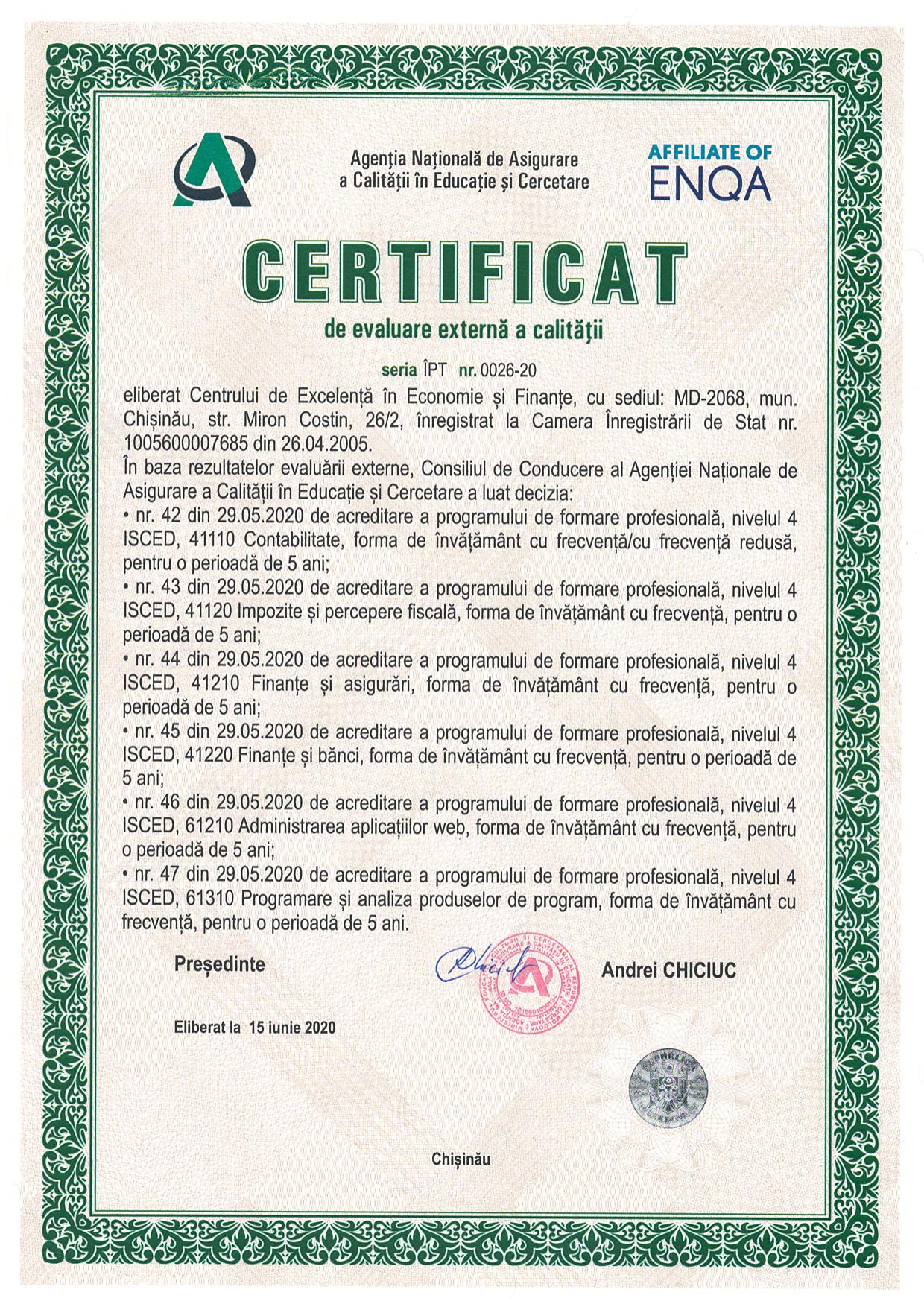 Certificat acreditare 2020